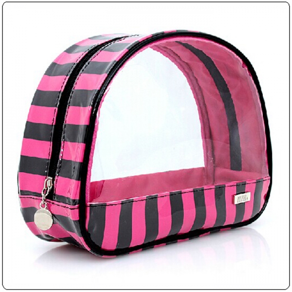 Customized Strip Print Clear Cosmetic Bag