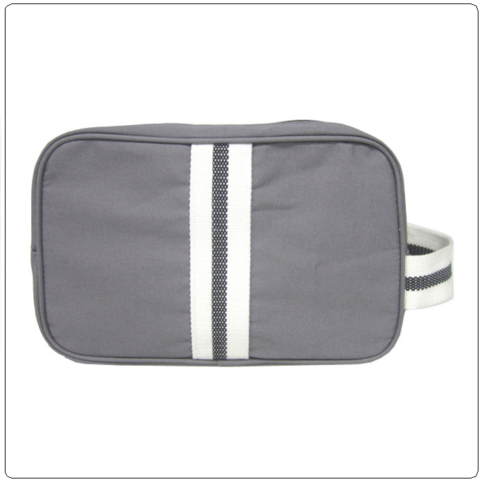 side handle grey canvas toiletry cosmetic bag