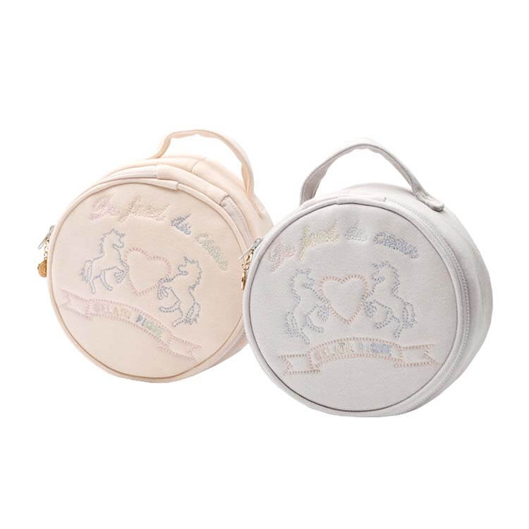 Cotton round embroidery unicorn cosmetic bag wholesale FY-A4-003