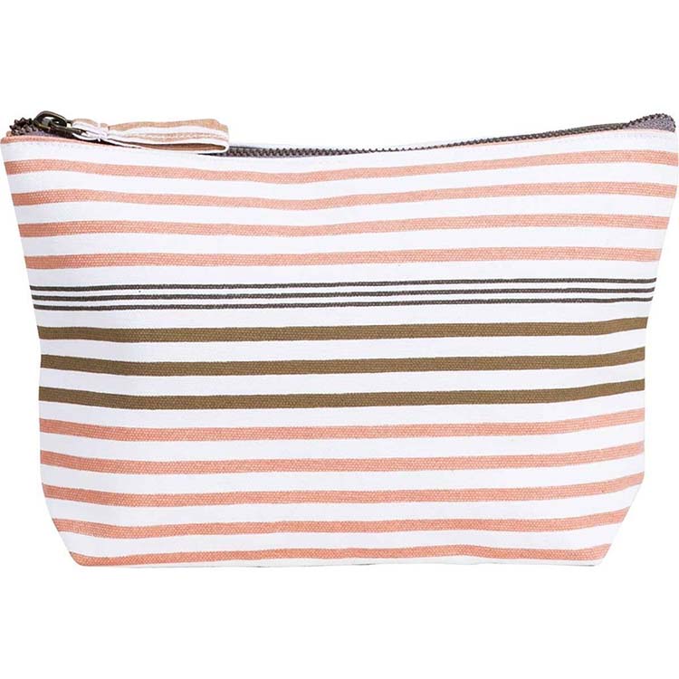 Dusty pink and tan striped cotton canvas makeup bag wholesale FY-A4-008