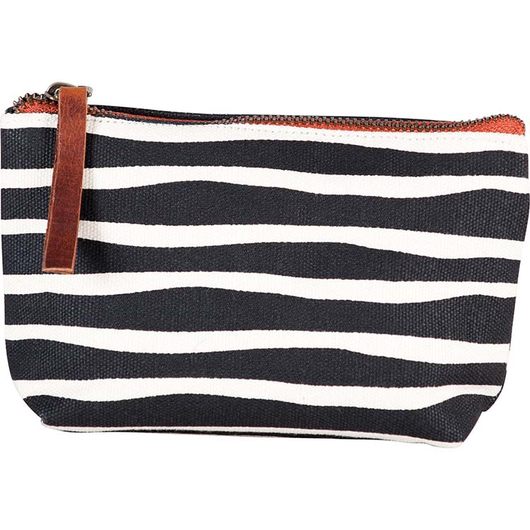 black and white striped cosmetic bag