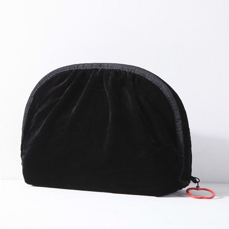 Large black folding velvet cosmetic bag FY-A5-001