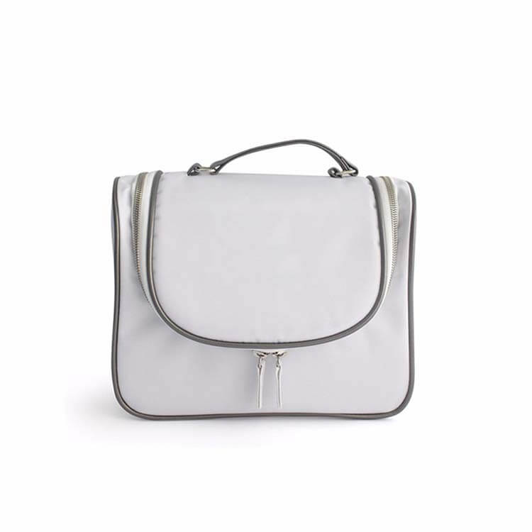 Custom silk logo white nylon cosmetic bag with handle FY-A6-005