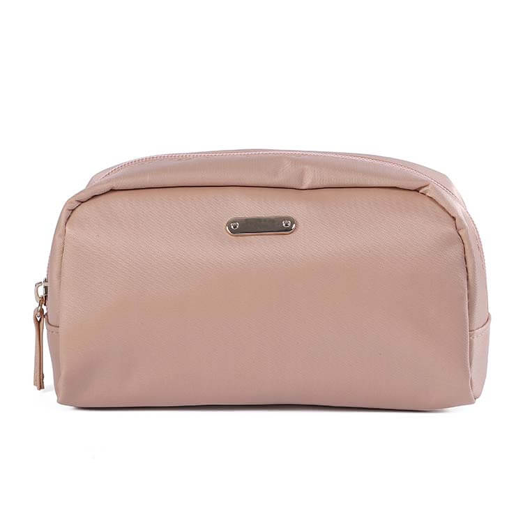 Custom wholesale metal logo pink nylon cosmetic bag FY-A6-006