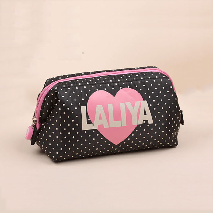 lolita mini dots print and heart print cosmetic handbag