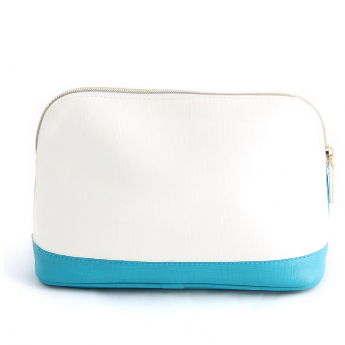 white and blue pu leather joint oem custom cosmetic bag 