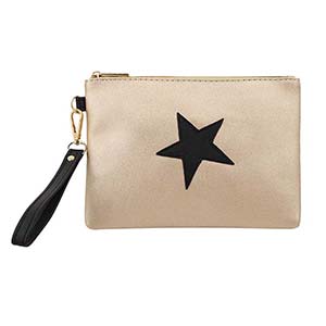 Custom star patch pu gold glitter cosmetic bag FY-A2-002