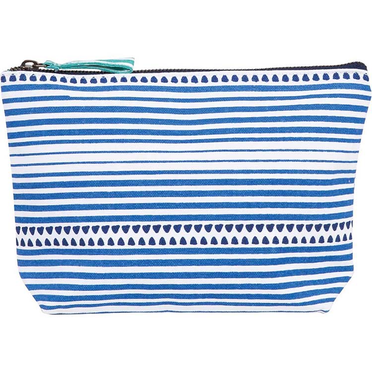 Custom blue stripe canvas makeup pouch FY-A4-011