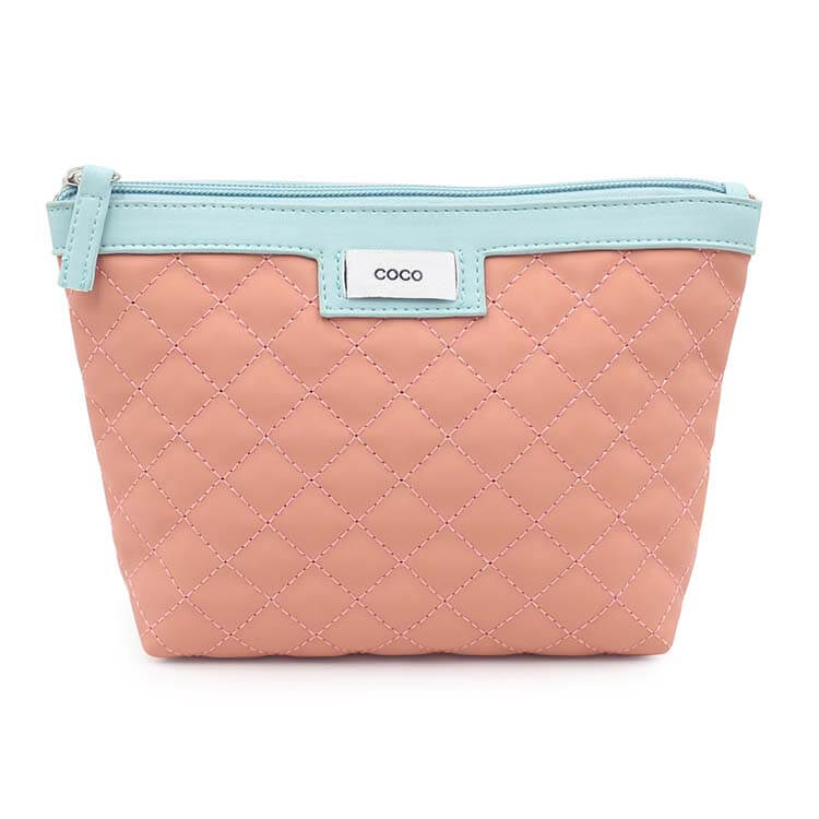 Wholesale silk logo small pink quilted nylon cosmetic makeup bag FY-A6-013A