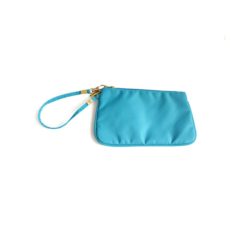 Wholesale light blue nylon makeup organizer bag zipper makeup pouch with strap FY-A6-015