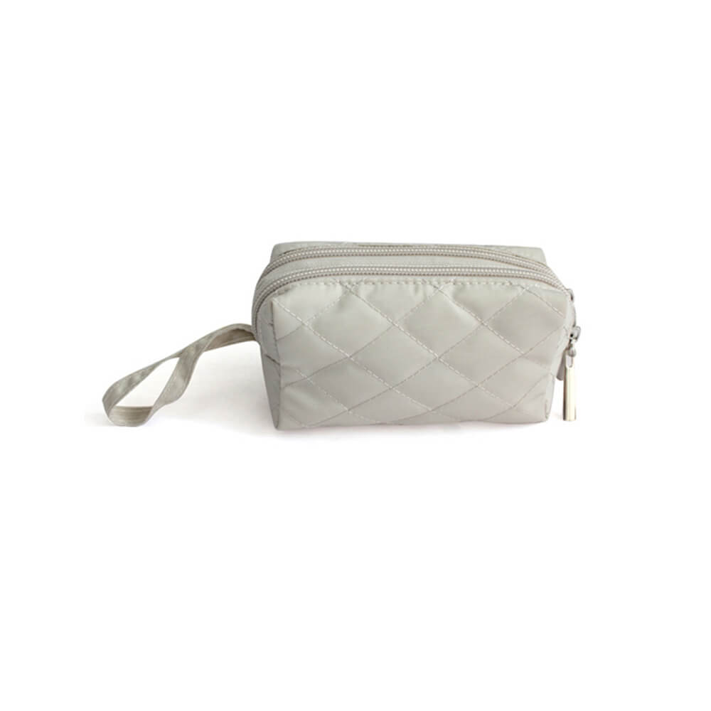 Wholesale quilted white nylon cosmetic pouch bag with strap FY-A6-021