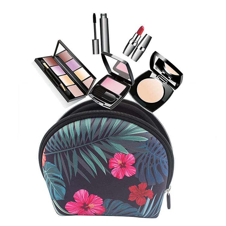 Custom floral print colorful neoprene cosmetic bag FY-A7-001