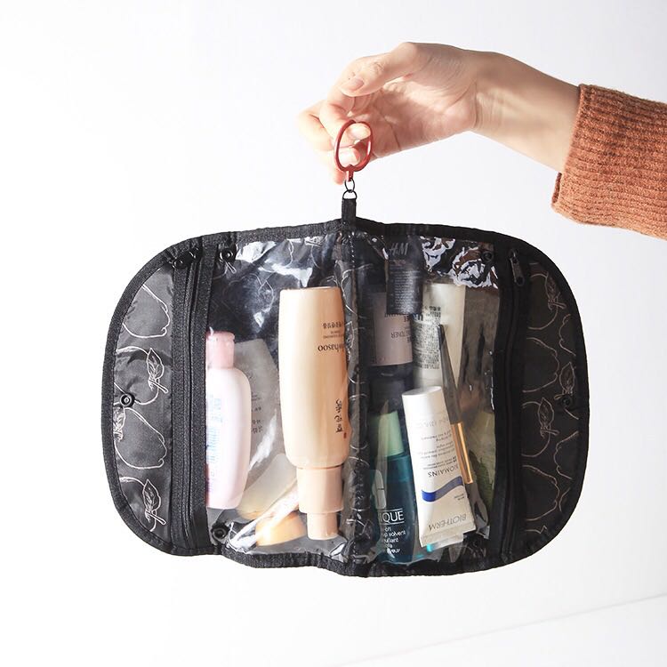 Large black folding velvet cosmetic bag FY-A5-001