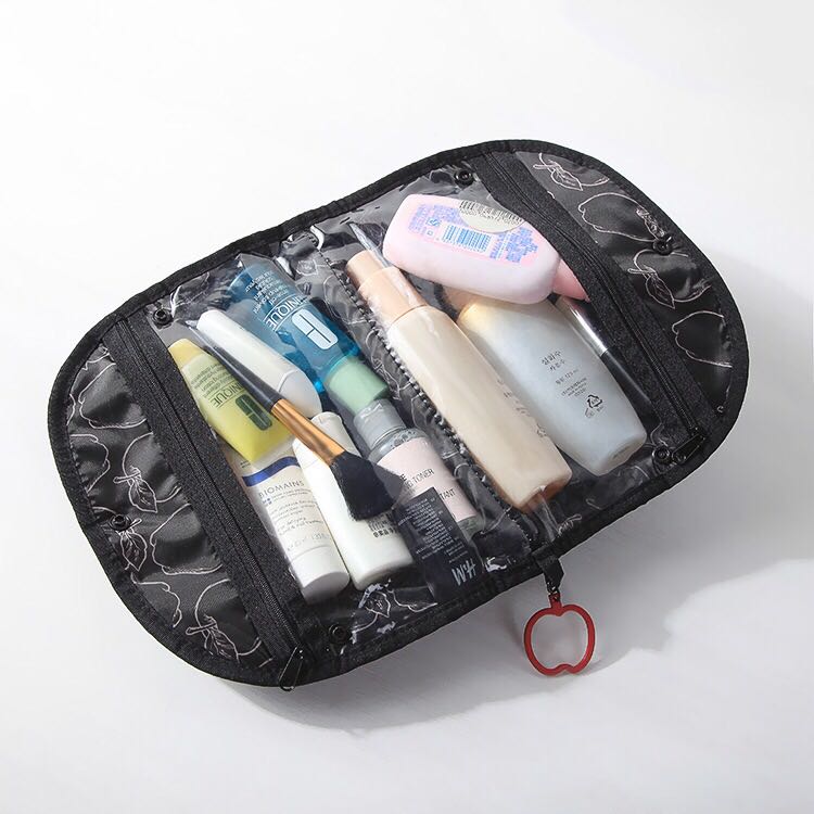 Large black folding velvet cosmetic bag FY-A5-001