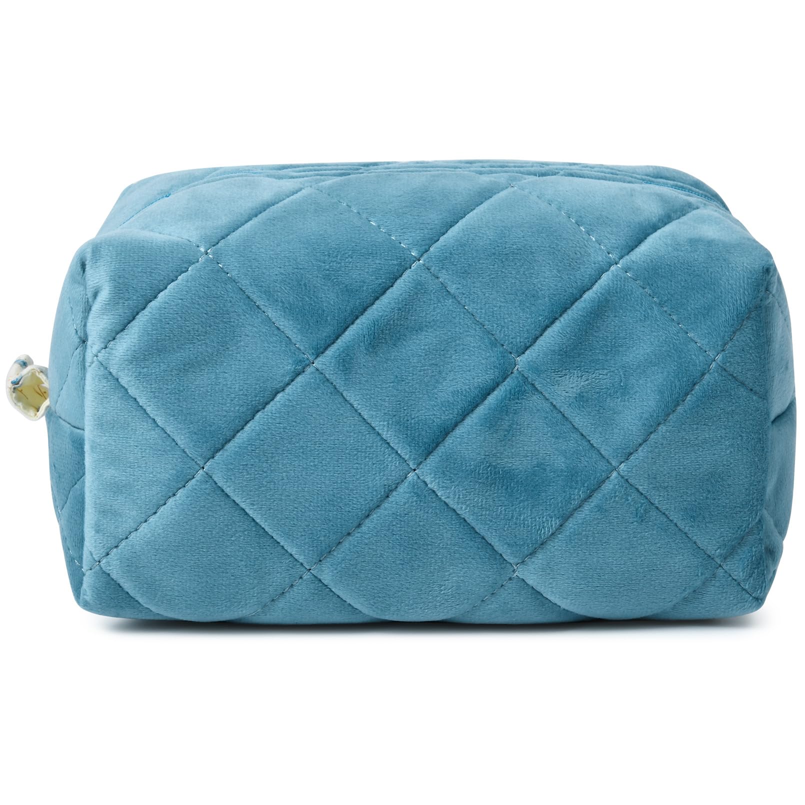 Custom Quilted Cotton Cosmetic Bag | Blue Puffy Makeup Pouch - FUYUAN OEM